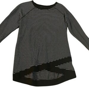 Danskin Black White Stripe Thumbhole Pullover Women's Large Active Lounge Top